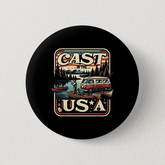 Gast in der Vintagen US-Fischerei-Abenteuer Button (Vorderseite)