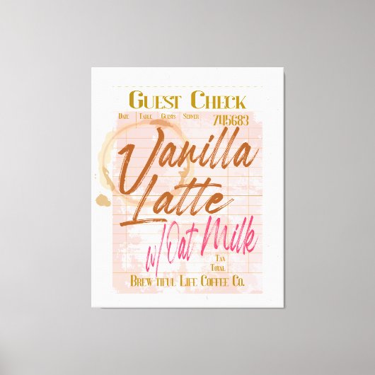 Gast Karo Empfang Vanilla Latte Kaffee Hafermilch Leinwanddruck (Vorderseite)