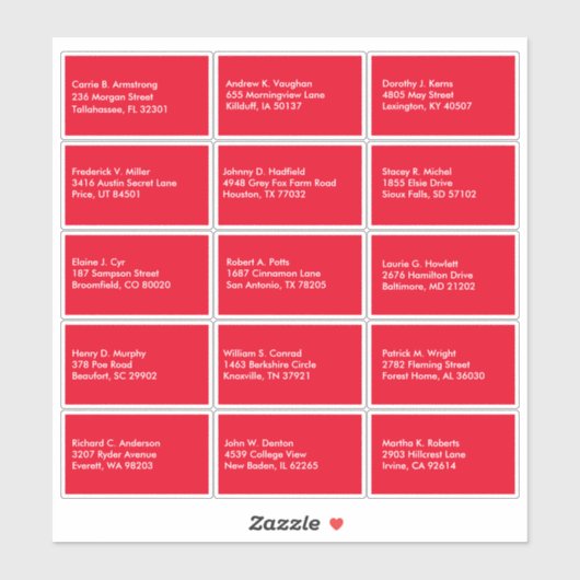 Gast List Name Address Custom Red White Aufkleber (Blatt)