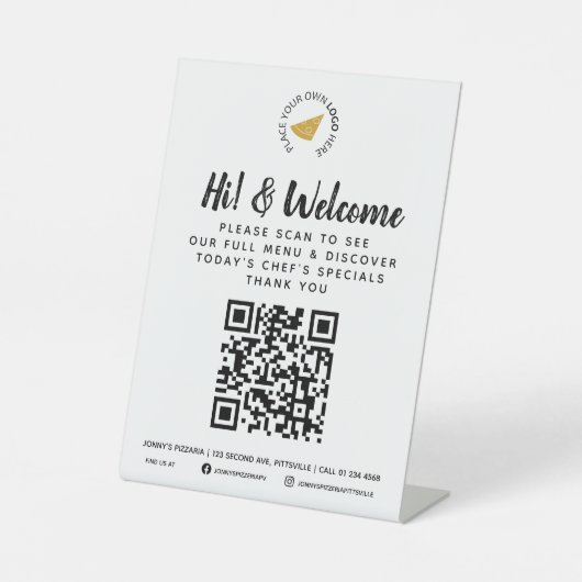 Gast-Menü QR Code Business Custom Pedestal Sign Sockelschild (Vorderseite)