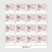 Gast Name Gefallen Pink Rose Gold Butterfly Labels (Blatt)