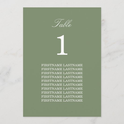Gast-Namen Sage Green Table Card (Vorderseite)
