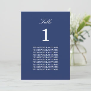 Gast Names Navy Blue Table Card