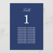 Gast Names Navy Blue Table Card (Vorderseite)