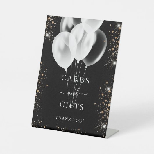 Gast von Black Gold Glitzer Ballloons Sockelschild (Vorderseite)