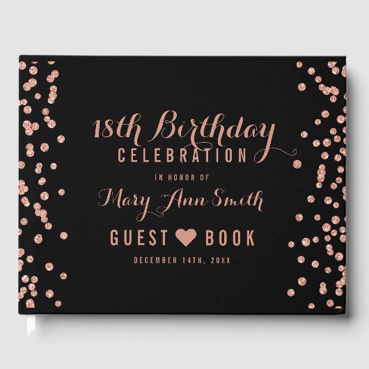 GastBook 18. Geburtstag Rose Gold Glitzer Confetti Gästebuch (Vorderseite)