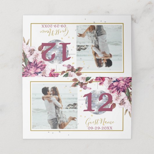 Gäste Gold Disco Elegantes Foto Tischnummer Platzkarte (Außenseite Aufgefaltet)