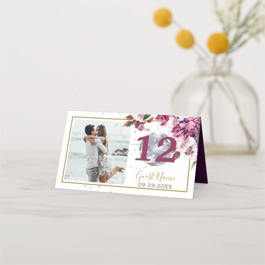 Gäste Gold Disco Elegantes Foto Tischnummer Platzkarte (Rückseite)