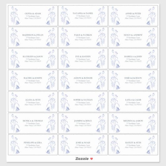 Gästeadresse Französisch Blue & White Viktorianisc Aufkleber (Blatt)