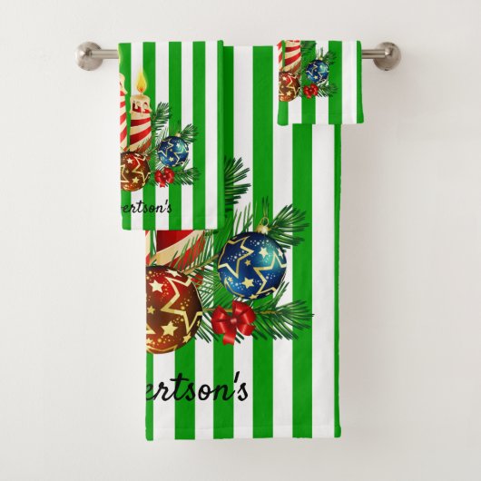 Gästebad Weihnachtsstreifen Persönlicher Name Badhandtuch Set (Insitu)