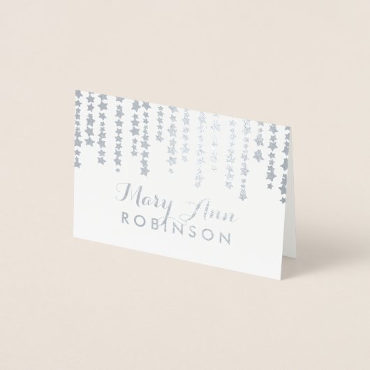 Gästebett-Platzkarte Silver "Under the Stars" Folienkarte (Vorderseite)