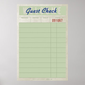 Gästebon – Vintage-Diner-Quittung Wandkunst Druck Poster