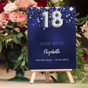 Gästebuch 18. Geburtstag navy blauen Silberstars Notizblock