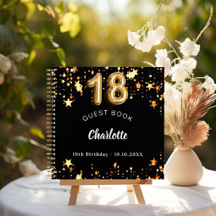 Gästebuch 18. Geburtstag schwarze goldene Sterne Notizblock
