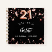 Gästebuch 21. Geburtstag schwarze Rose Goldstars Notizblock (Vorderseite)