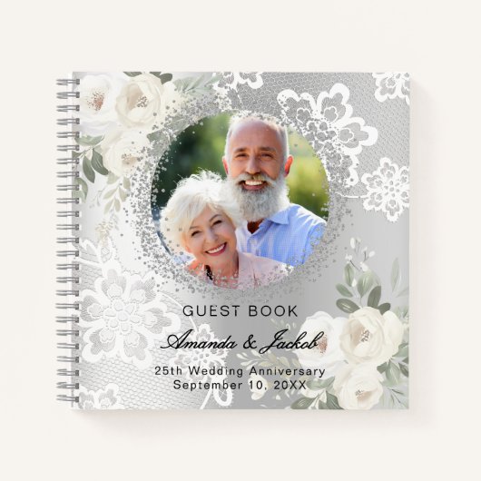 Gästebuch 25th Wedding Anniversary Silber Foto Notizblock (Vorderseite)