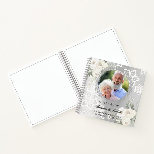 Gästebuch 25th Wedding Anniversary Silber Foto Notizblock (Innenseite)
