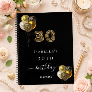 Gästebuch 30. Geburtstag schwarz gold Leopardenpri Notizblock