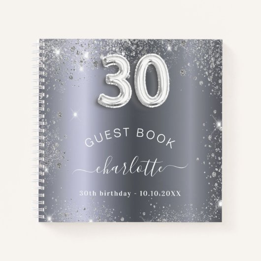 Gästebuch 30. Geburtstag Silberner Glitzer Name gl Notizblock (Vorderseite)