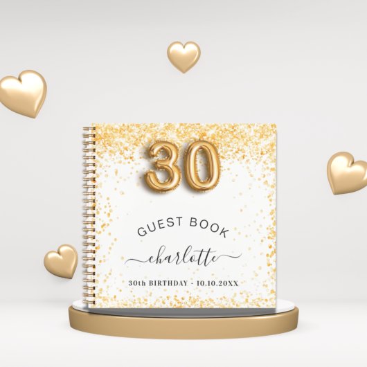 Gästebuch 30. Geburtstag Weißgold Glitzer Notizblock