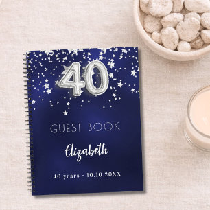 Gästebuch 40. Geburtstag navy blauen Silberstars Notizblock