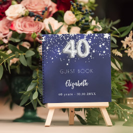 Gästebuch 40. Geburtstag navy blauen Silberstars Notizblock