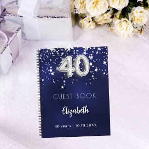 Gästebuch 40. Geburtstag navy blauen Silberstars Notizblock