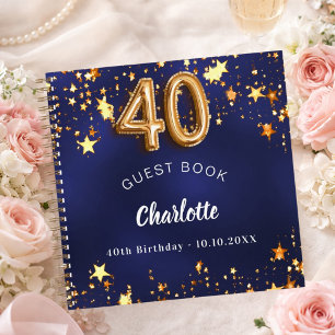 Gästebuch 40. Geburtstag navyblau goldene Sterne Notizblock