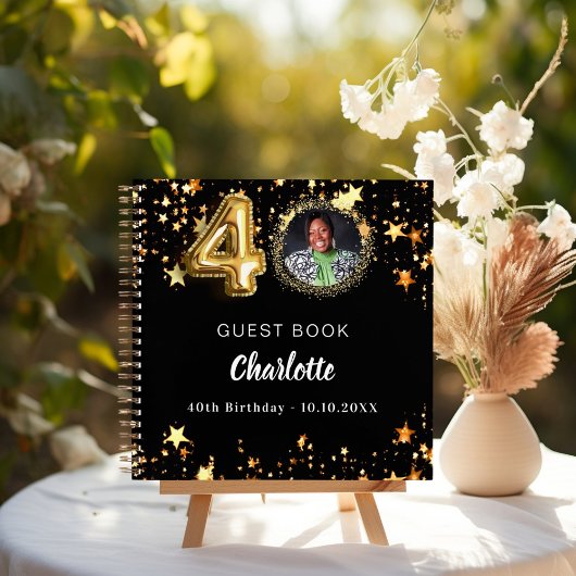 Gästebuch 40. Geburtstag schwarze goldene Sterne F Notizblock