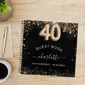 Gästebuch 40. Geburtstag schwarzer goldener Glitze Notizblock