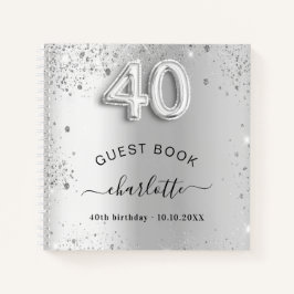 Gästebuch 40. Geburtstag Silberner Glitzer Name gl Notizblock