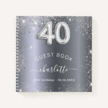 Gästebuch 40. Geburtstag Silberner Glitzer Name gl