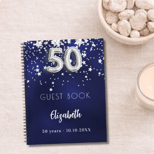 Gästebuch 50. Geburtstag marineblau silberne Stern Notizblock