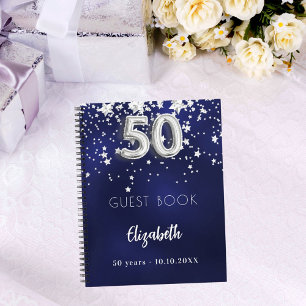 Gästebuch 50. Geburtstag navy blauen Silberstars Notizblock