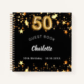 Gästebuch 50. Geburtstag schwarze goldene Sterne Notizblock (Vorderseite)