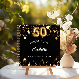 Gästebuch 50. Geburtstag schwarze goldene Sterne Notizblock