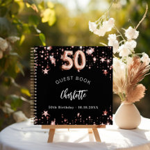 Gästebuch 50. Geburtstag schwarze Rose Goldstars