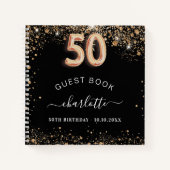 Gästebuch 50. Geburtstag schwarzer goldener Glitze Notizblock (Vorderseite)