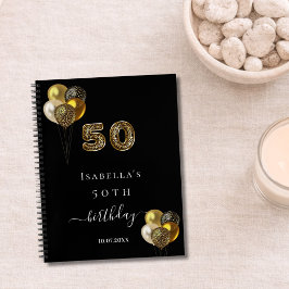 Gästebuch 50. Geburtstag schwarzes Gold Leopard Ti Notizblock