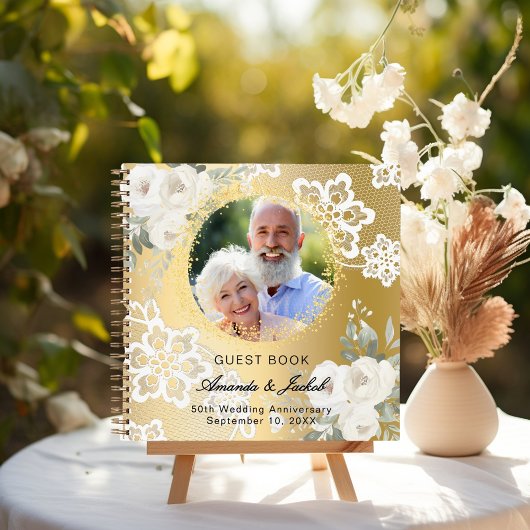 Gästebuch 50th Wedding Anniversary Gold Foto Notizblock