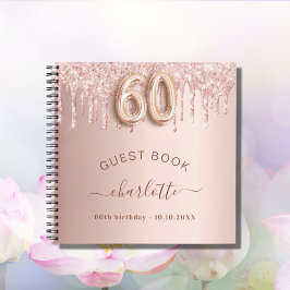 Gästebuch 60. Geburtstag Rose Gold Glitzer Tropfen Notizblock