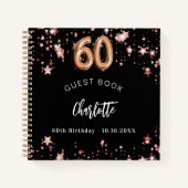Gästebuch 60. Geburtstag schwarze Rose Goldstars Notizblock (Vorderseite)