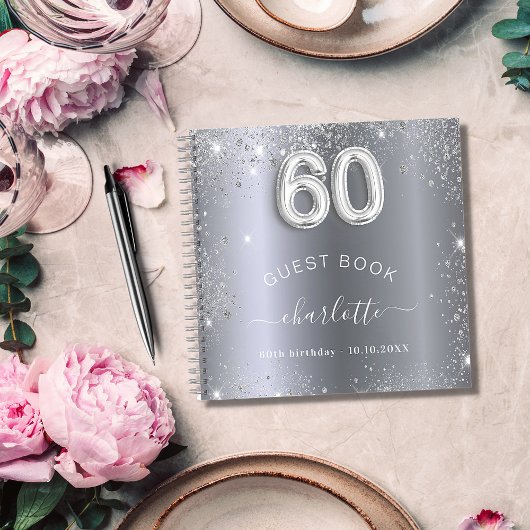 Gästebuch 60. Geburtstag Silberner Glitzer Name gl Notizblock