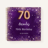 Gästebuch 70. Geburtstag lila Rose Gold Glitzer Notizblock (Vorderseite)
