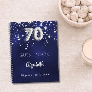 Gästebuch 70. Geburtstag navyblau silberne Sterne Notizblock
