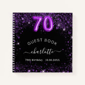 Gästebuch 70. Geburtstag schwarz lila Glitzer Name Notizblock (Vorderseite)