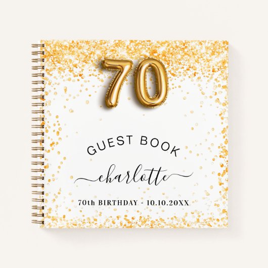 Gästebuch 70. Geburtstag Weißgold Glitzer Notizblock (Vorderseite)