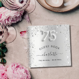 Gästebuch 75. Geburtstag Silberner Glitzer Notizblock