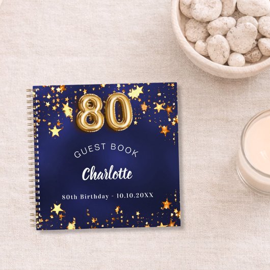 Gästebuch 80. Geburtstag navy blauen goldenen Ster Notizblock