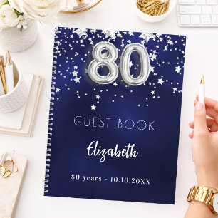 Gästebuch 80. Geburtstag navy blauen Silberstars Notizblock